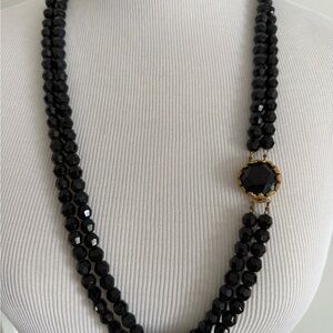 Vintage 1950’s glass beaded black necklace